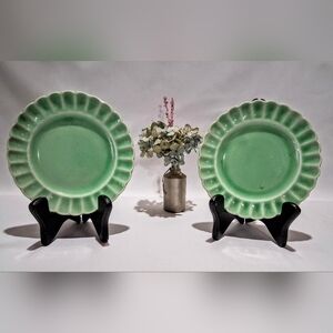 Pair Edwin Knowles Celadon Green Plates - 1934
